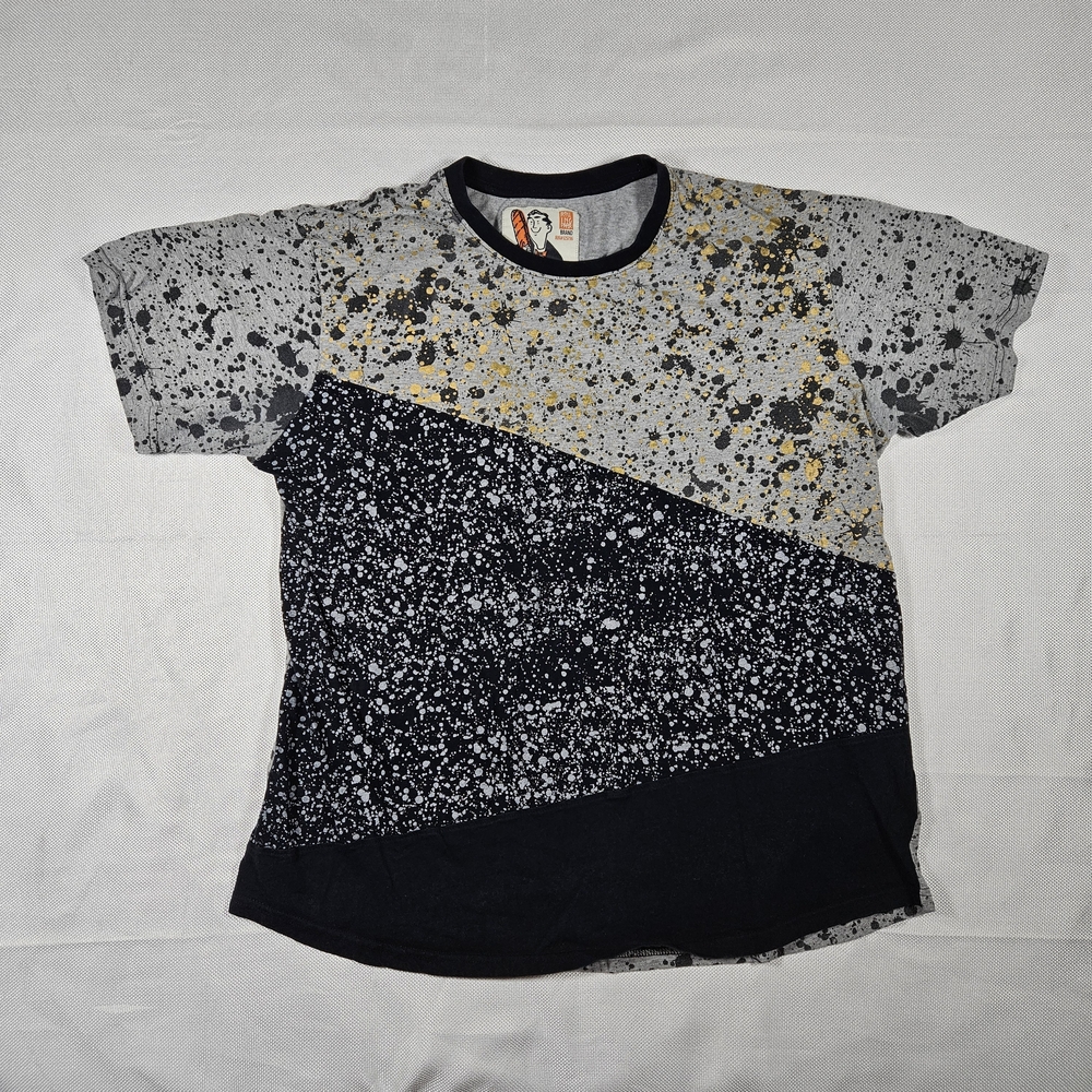 Rolling Paper Brand Mens XL Paint Splatter Colorblock T-Shirt Grey Black Gold
